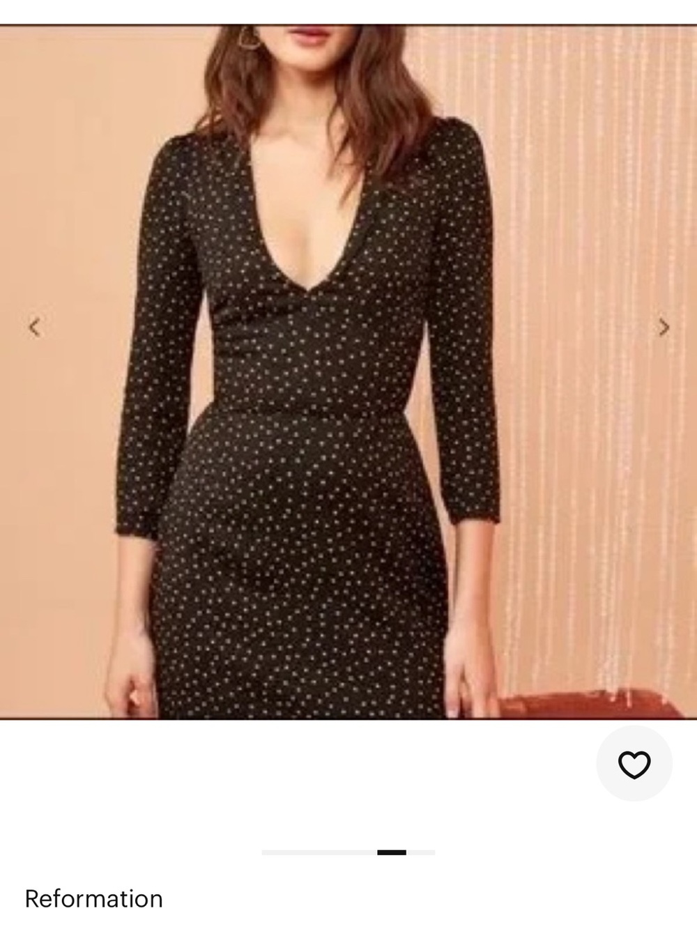 Reformation Black Polka Dot Deep V Long Sleeve Midi Dress